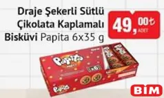 PAPİTA DRAJE ŞEKERLİ SÜTLÜ ÇİKOLATA KAPLAMALI BİSKÜVİ 6X35 G